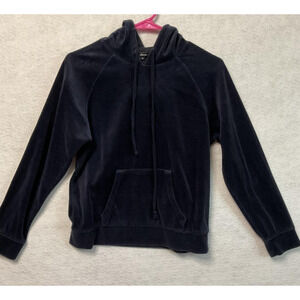 Ambiance Hoodie Womens Navy Blue Pullover Velour Long Sleeve Kangaroo Pocket